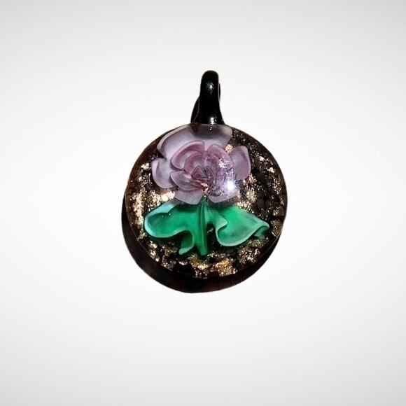 Chuck Bruce Handmade Purple Flower Floral Blown Glass Pendant - Picture 1 of 4